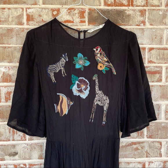 Zara Basic Rare Embroidered Animal Mesh Back Maxi - Picture 7 of 16